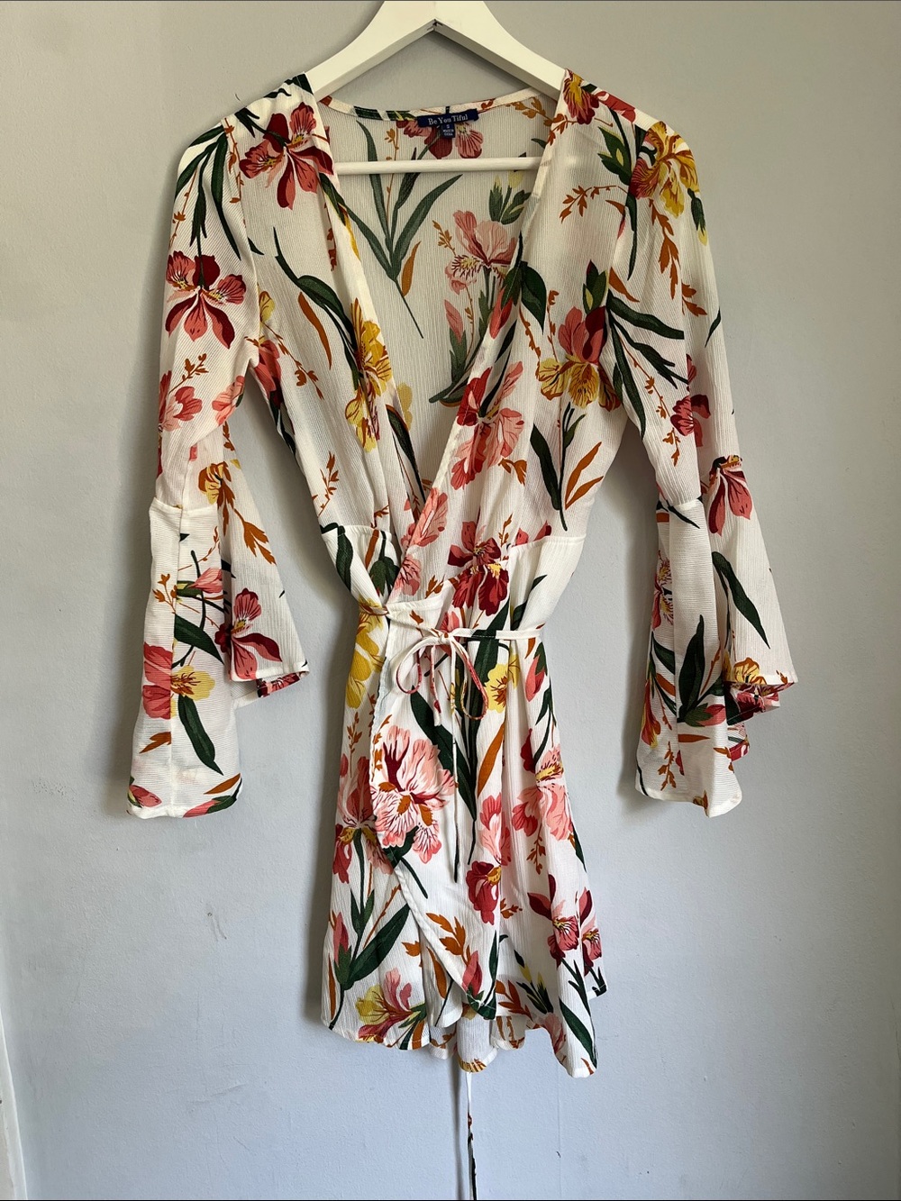 Floral wrap dress with bell sleeves